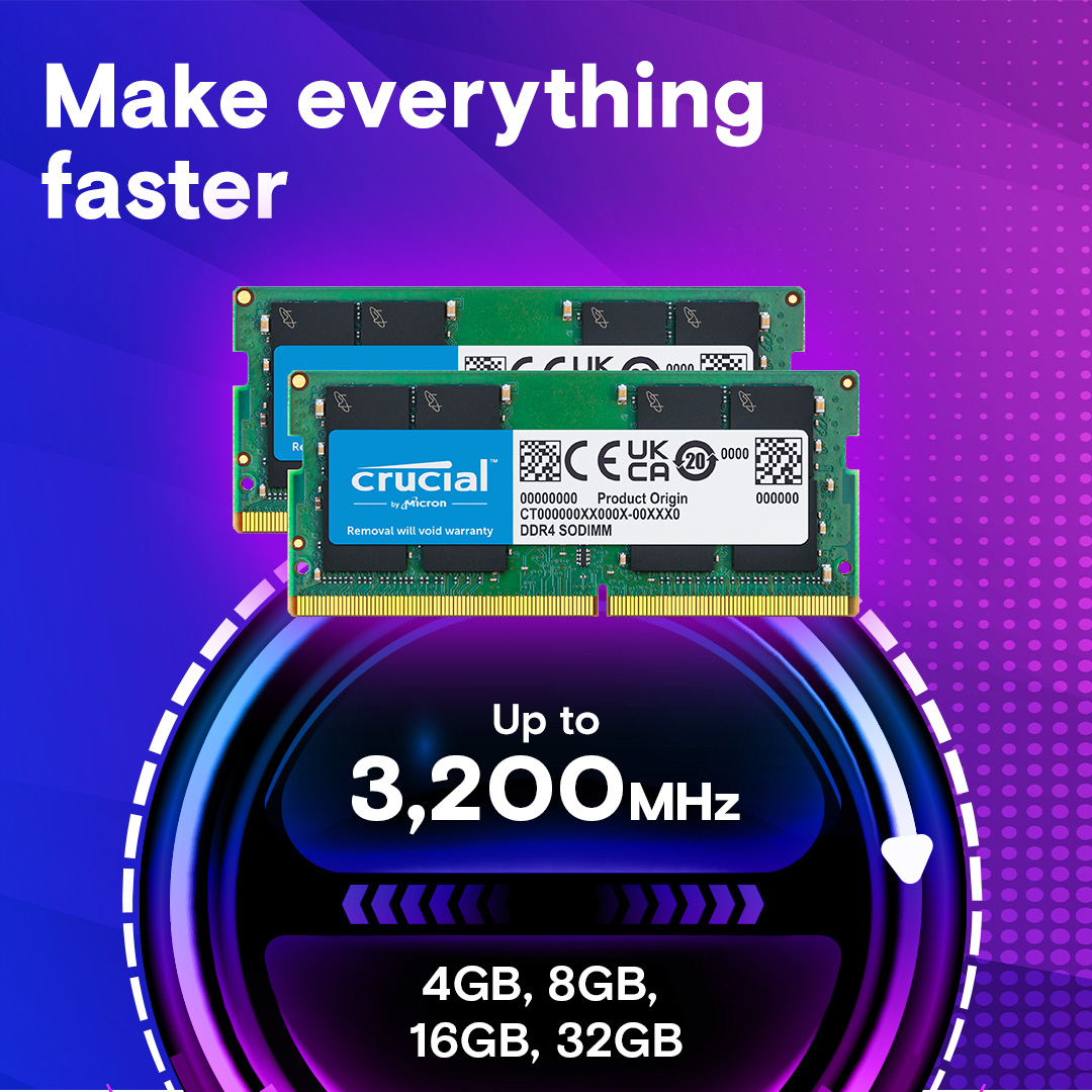 Crucial 32GB Kit (16GBx2) DDR4-3200 SODIMM | CT2K16G4SFRA32A